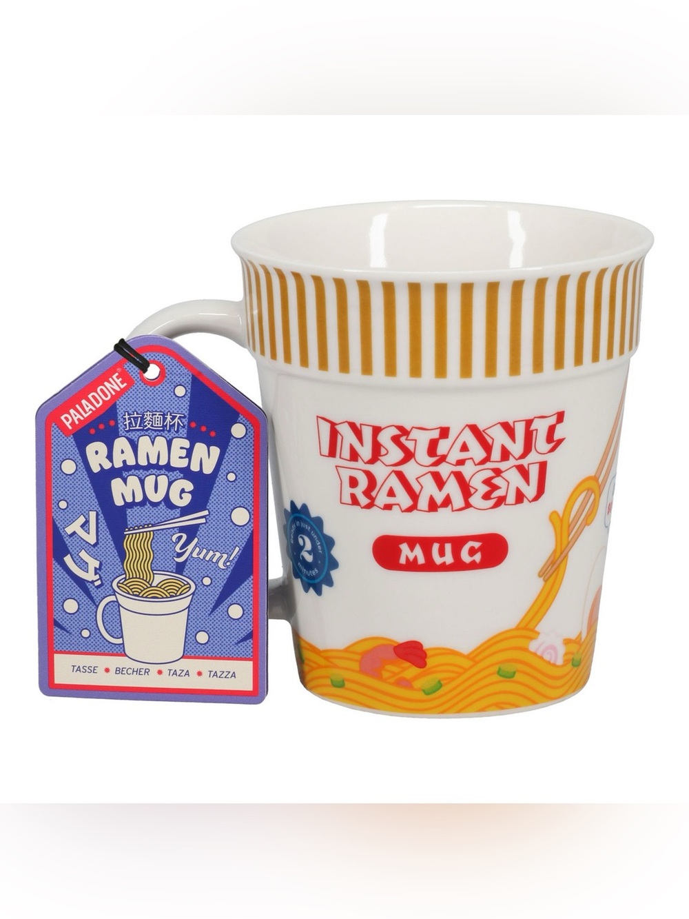 Instant Ramen Ceramic Mug - White with Yellow and Red Accents